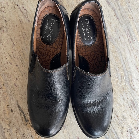 Black Leather Slip Ons with Heels - Picture 7 of 8